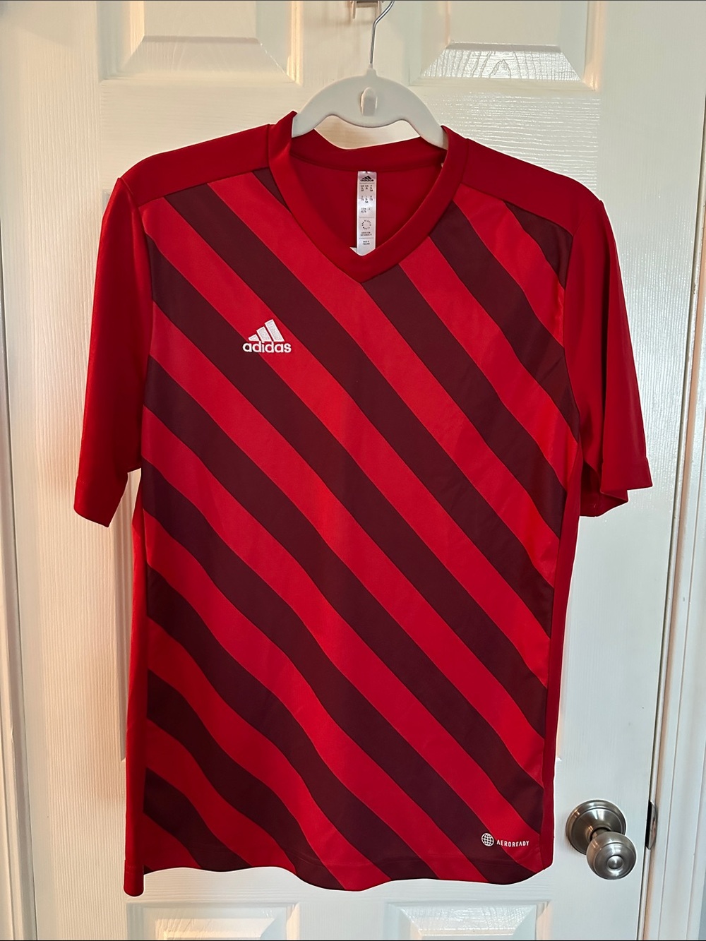 adidas Youth Red and Dark Red Diagonal-Stripe Jersey